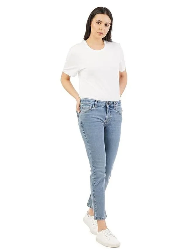 inkd جينز نسائي مستقيم - متوسط الارتفاع | مزيج القطن | قابل للتمدد | تصميم كلاسيك 5 بوكيتيب | جينز للنساء